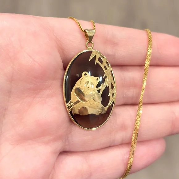 Vintage 14K Panda Smoky Quartz Pendant - Picture 4 of 10
